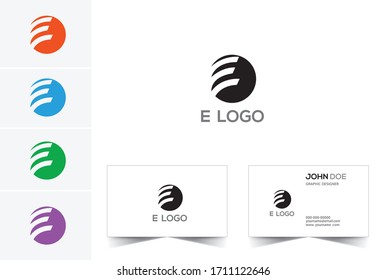 E-Logo, Vektorvorlage und Visitenkarte