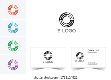 Plantilla vectorial del logotipo E y tarjeta de presentación