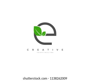 E Lowercase Letter Logo with Leaf Vector Icon