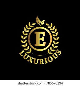 E Luxurious Logo Gold Vector Template Design