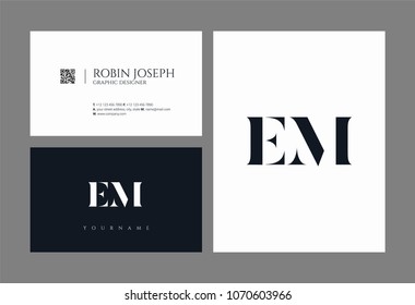E M, E & M Alphabet joint logo icon with business card vector template.
