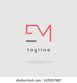 E & M double letter logo design vector template