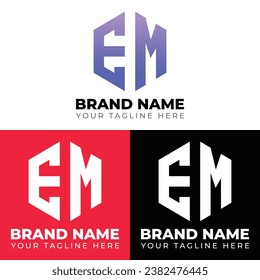 E M Double Letters Polygon Logo, Two letters E M logo design, Minimalist creative vector logo design template