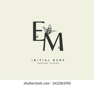 E M EM Beauty vector initial logo, handwriting logo of initial wedding, fashion, jewerly, heraldic, boutique, floral and botanical with creative template for any company or business.