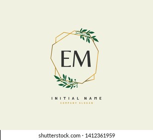 E M EM Beauty vector initial logo, handwriting logo of initial wedding, fashion, jewerly, heraldic, boutique, floral and botanical with creative template for any company or business.