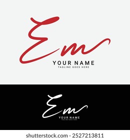 E, M, EM Initial letter logo. Alphabet EM Handwritten Signature logo