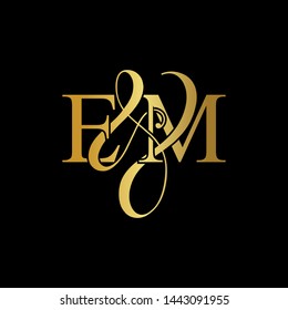 E & M / EM logo initial vector mark. Initial letter E & M EM luxury art vector mark logo, gold color on black background.