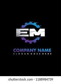 E M Initial with gear template vector