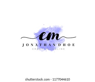 E M Initial watercolor logo on white background. Logo template vector