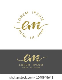 E M. Initials Monogram Logo Design. Dry Brush Calligraphy