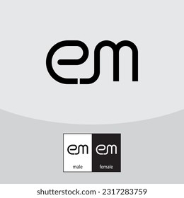 E and M Letter Logo. Black Color. - Vector