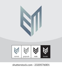 E and M Letter Logo. Metalic Gradient - Vector