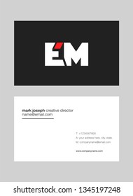 E M letters Joint logo icon with business card vector template.