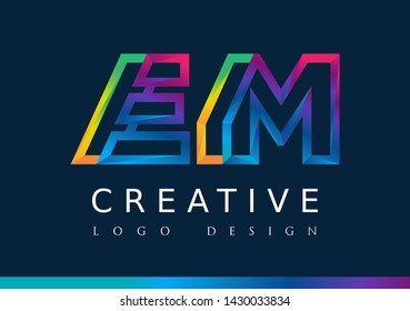 E M Logo. EM Letter Design Vector with Magenta blue and green yellow color.