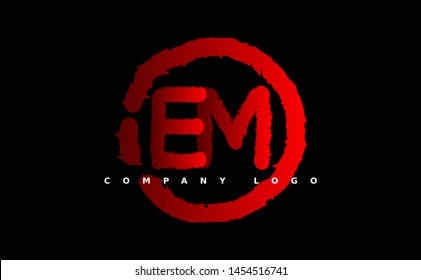 E M Logo. EM Letter Design Vector with red color. grunge style