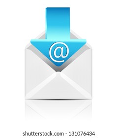 E mail concept. Vector white envelope with arrow email sign icon.