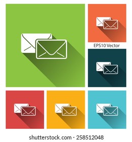 E mail / contact us - Flat style vector icon set with long shadow for app and web site.