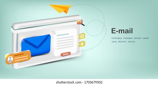 E mail with electronic device and search button for sending messages or attach files online