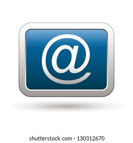 E mail icon on the blue with silver rectangular button. Vector illustration