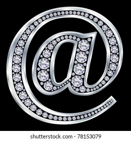 e mail icon, silver sign with diamonds, vector illustration