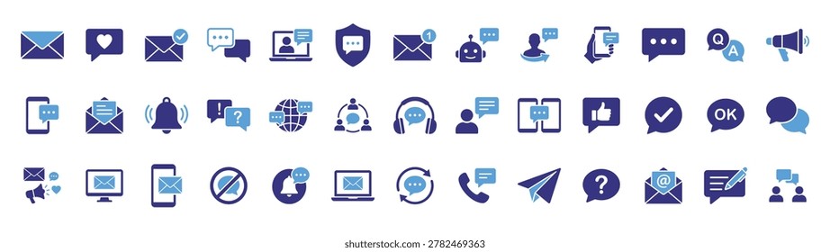 E Mail Message icon series displaying communication visuals of verified email, chatbot, and global messenger for messaging apps