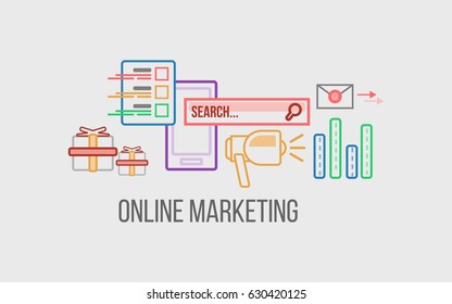 E Marketing vector illustration outline flat design