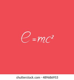 E = MC2 Line Icon On Red Background