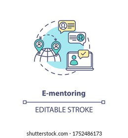 E mentoring concept icon. Internet mentorship, communication technology idea thin line illustration. Educational training courses online. Vector isolated outline RGB color drawing. Editable stroke