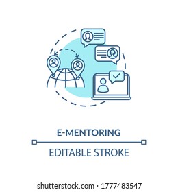 E mentoring concept icon. Internet mentorship, communication technology idea thin line illustration. Educational training courses online. Vector isolated outline RGB color drawing. Editable stroke