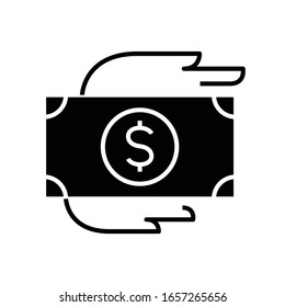 E money black icon, concept illustration, vector flat symbol, glyph sign.