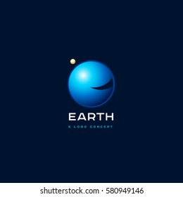 E monogram. Earth with atmosphere planet emblem.