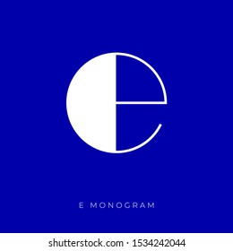 E monogram. E letter logo. White monogram isolated, on dark blue background.