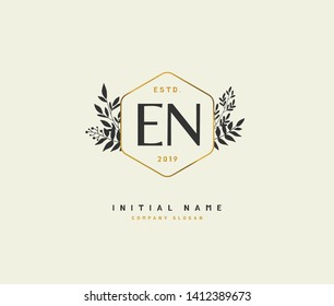 E N EN Beauty vector initial logo, handwriting logo of initial wedding, fashion, jewerly, heraldic, boutique, floral and botanical with creative template for any company or business.