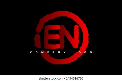 E N Logo. EN Letter Design Vector with red color. grunge style