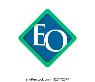 E and O blue rhombus typography alphabet typeset typeface logotype font image vector icon