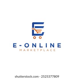 E Online Logo Design...made with grid, Minimal logo of marketplace options.
