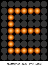 E orange dotted digital led alphabet letter