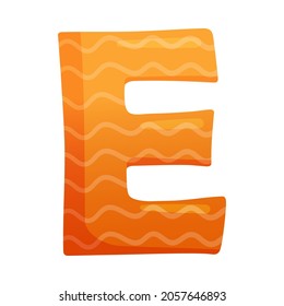 E orange glossy letter. Cute childish alphabet for card, poster, nursery design cartoon vector illustration
