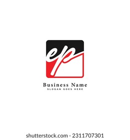 E, P, EP Initial letter handwritten and signature vector image template in square shape logo