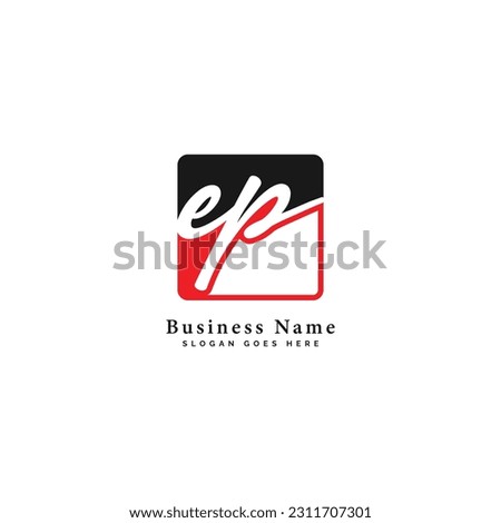 E, P, EP Initial letter handwritten and signature vector image template in square shape logo