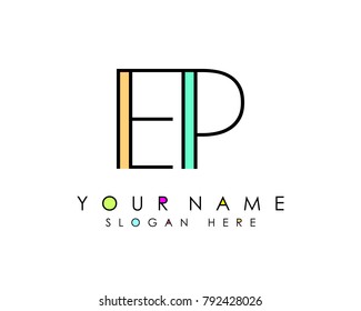 E & P initial minimalist logo template vector