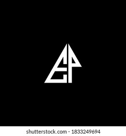 abstraktes E-P-Logo auf schwarzem Hintergrund, ep Monogramm