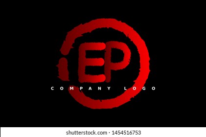 E P Logo. EP Letter Design Vector with red color. grunge style