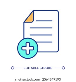 E paper with plus sign RGB color icon. Digital information augmentation service. Creating new e document service. Isolated vector illustration. Simple filled line drawing. Editable stroke