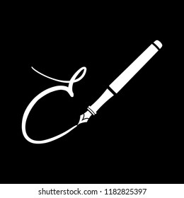E - Pen icon, vector illustration. Glyph design style white