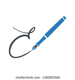 E - Pen icon, vector illustration. Glyph design style blue