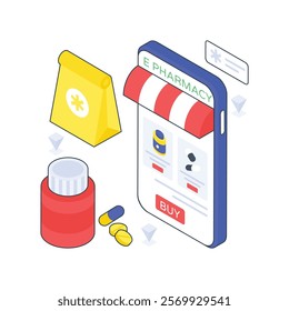 E pharmacy isometric Colored illustration. EPS File stock illustration