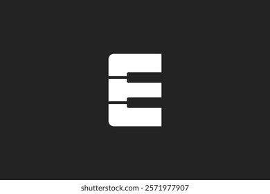 E piano letter logo made with negative space style