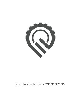 E pin diseño de logotipo local signo vectorial con el logotipo de fábrica de cog