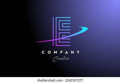 E pink blue alphabet letter logo icon design with swoosh. Line creative template for company and business